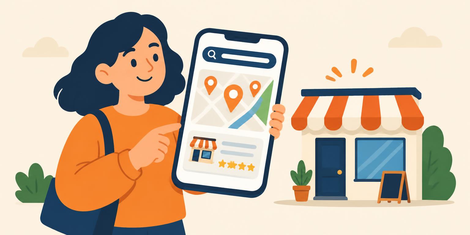 A customer discovering businesses on a neighbourhood shopping street
